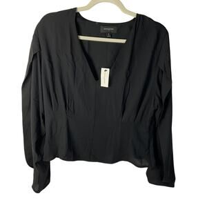 Banana Republic Black V-Neck Pleated Waist Long Sleeve Blouse - Size 14
